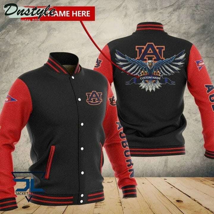 ncaa auburn tigers custom name black red baseball jacket button up zipper hooded all over print wjmsg