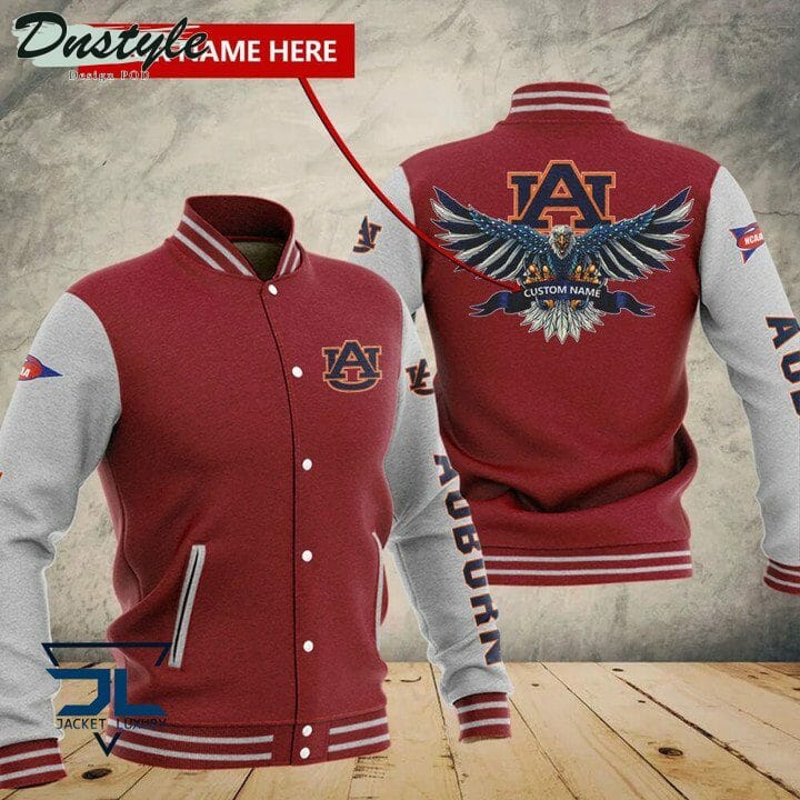 ncaa auburn tigers custom name red grey baseball jacket button up zipper hooded all over print zyeiq