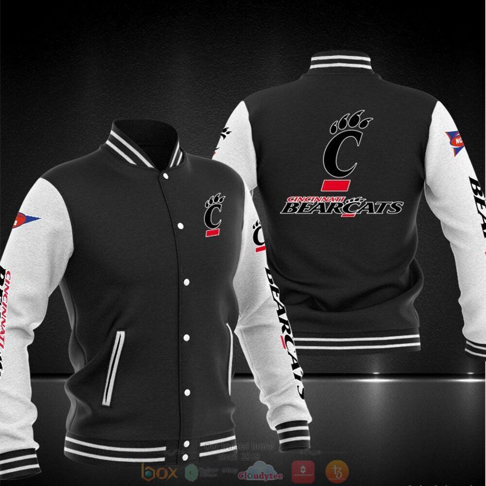 ncaa cincinnati bearcats black baseball jacket button up zipper hooded all over print t6gvy