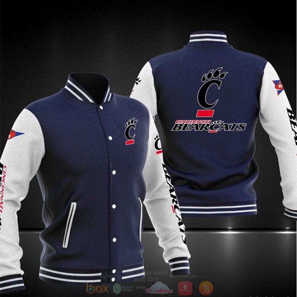 ncaa cincinnati bearcats navy blue baseball jacket button up zipper hooded all over print kurfh