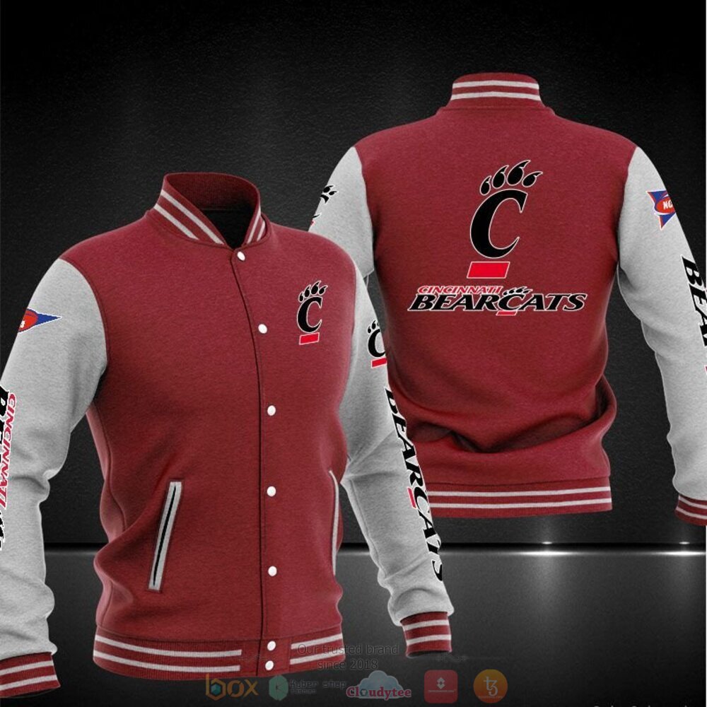 ncaa cincinnati bearcats red grey baseball jacket button up zipper hooded all over print 3f28l