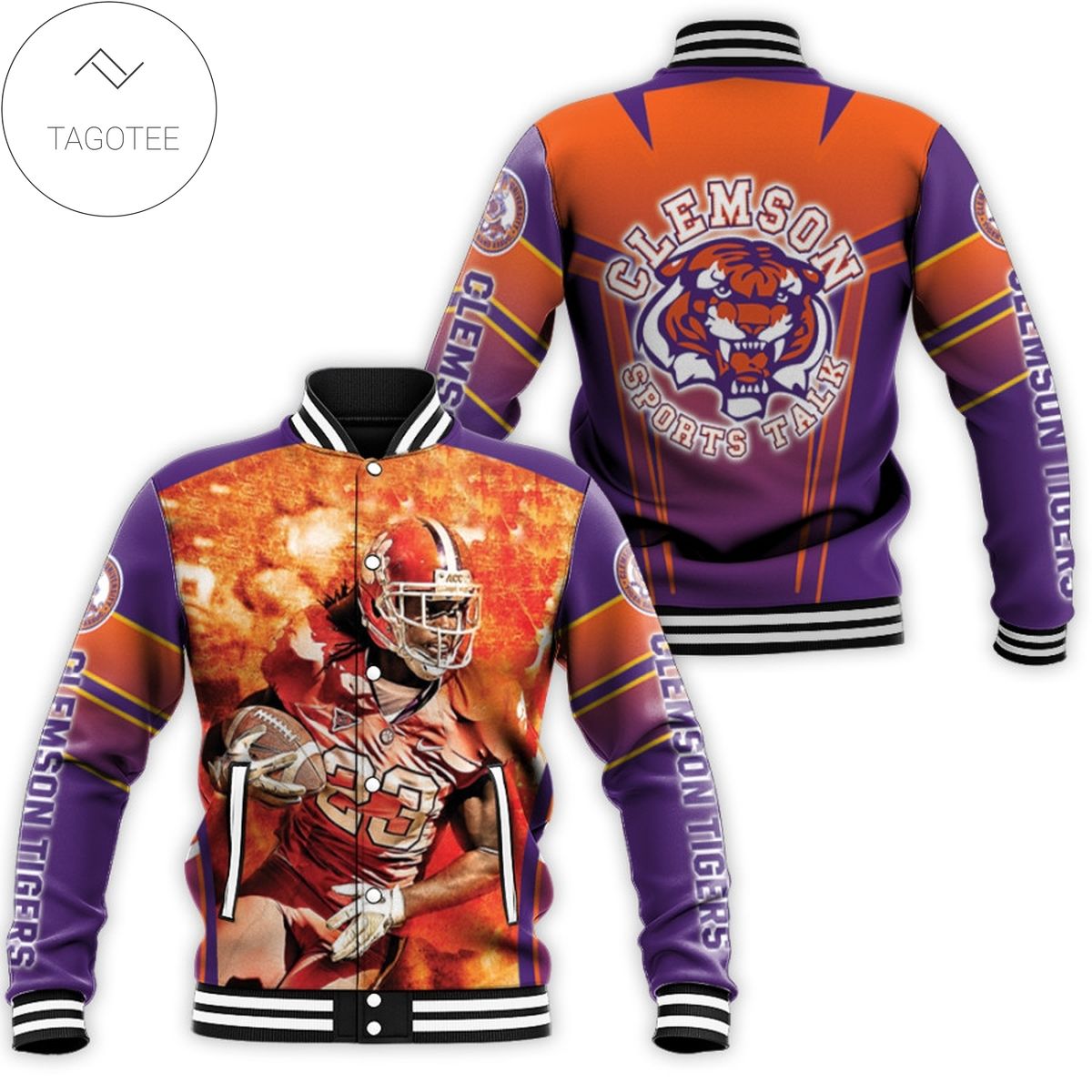 ncaa clemson tigers andrew booth jr 23 baseball jacket button up zipper hooded all over print v2 2hsar