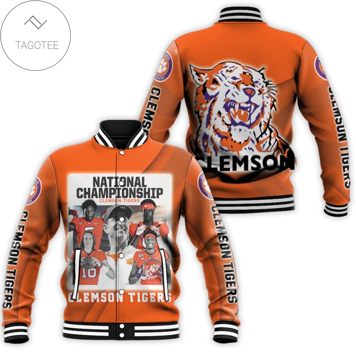 ncaa clemson tigers baseball jacket button up zipper hooded all over print v11 2n45f