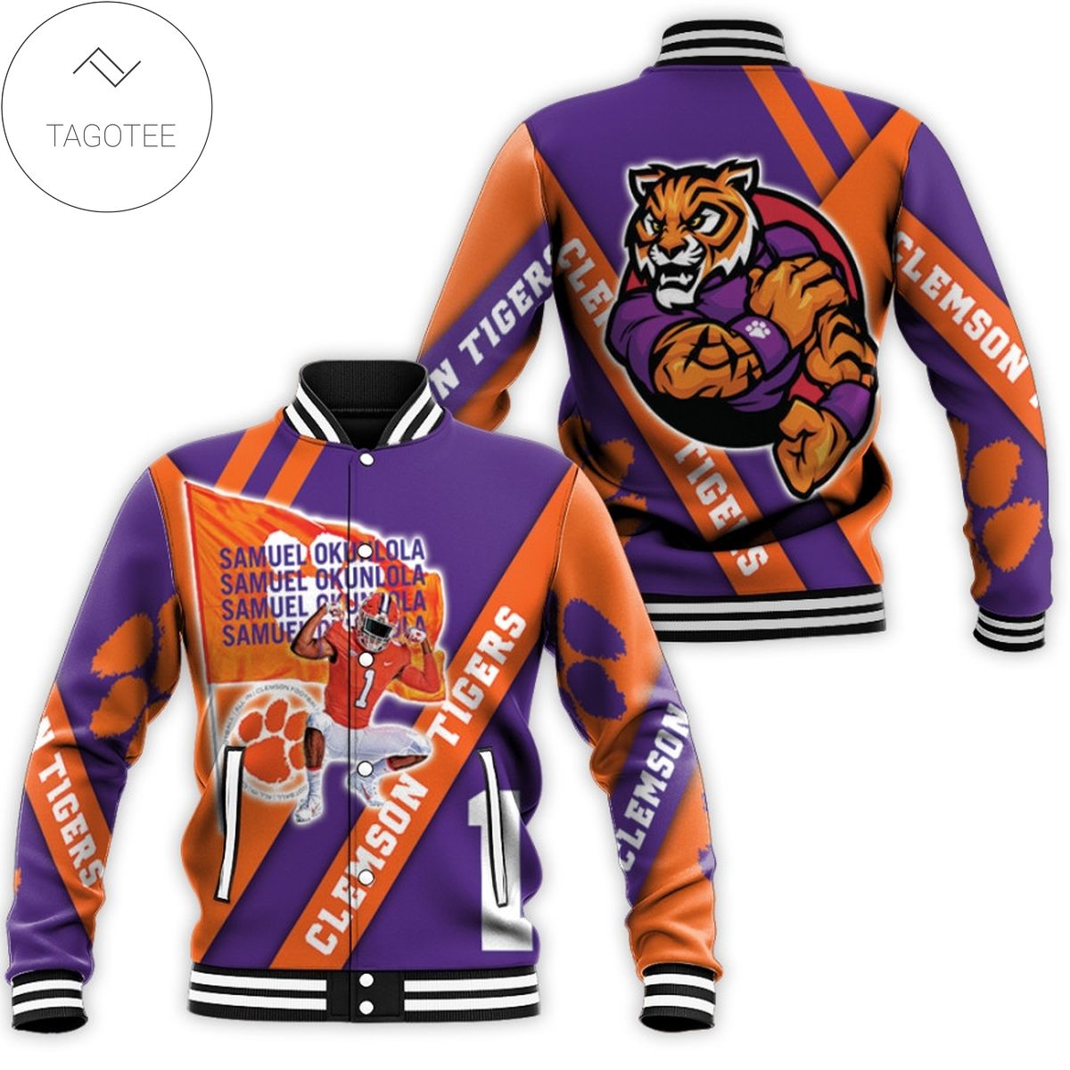 ncaa clemson tigers baseball jacket button up zipper hooded all over print v4 lnrgp