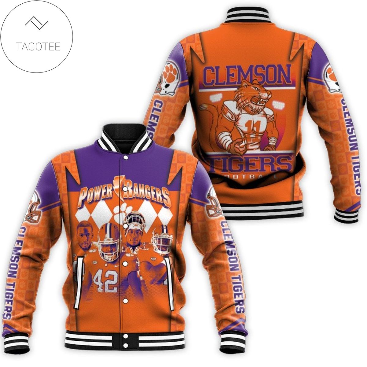 ncaa clemson tigers baseball jacket button up zipper hooded all over print v9 947yy