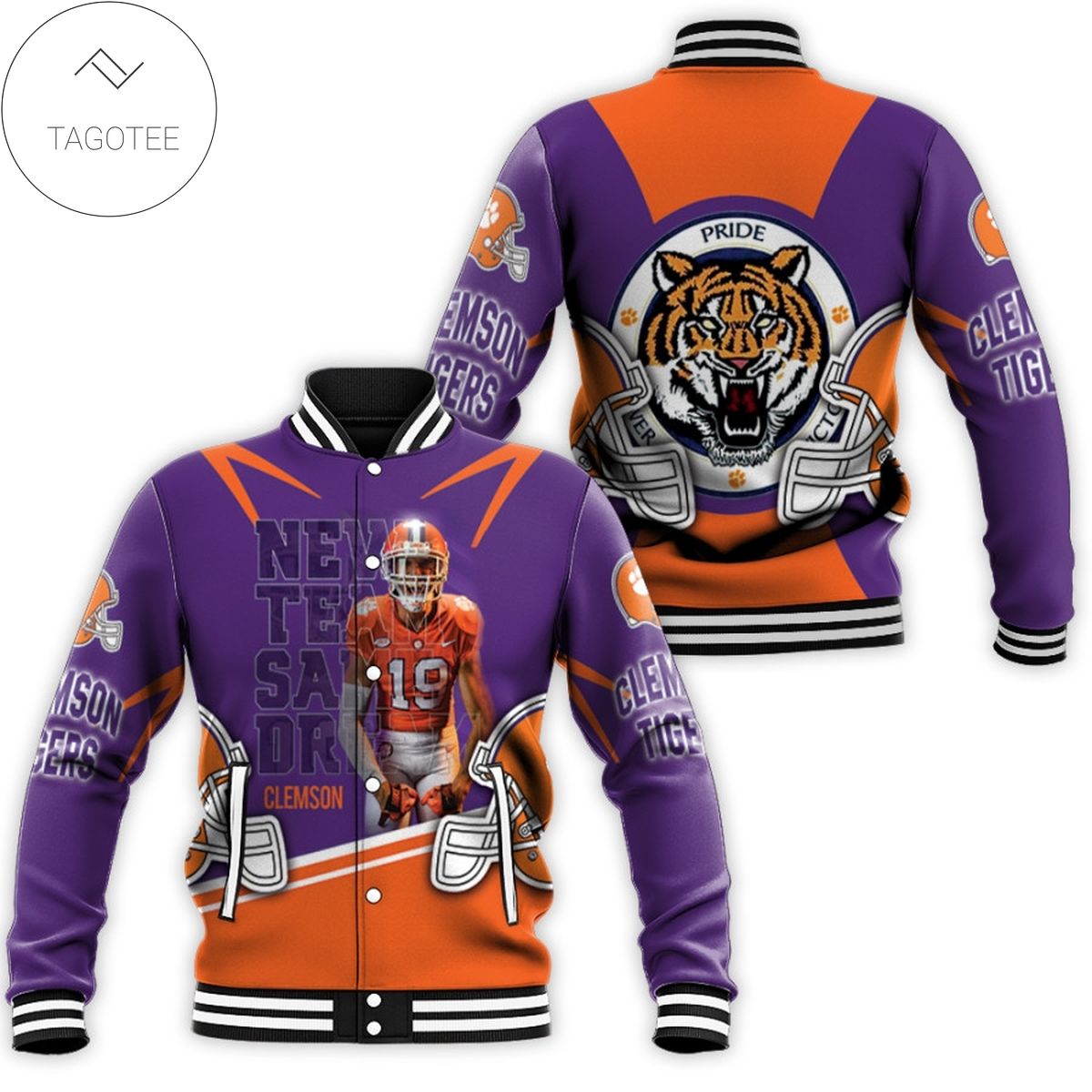 ncaa clemson tigers demonte capehart 19 baseball jacket button up zipper hooded all over print revli