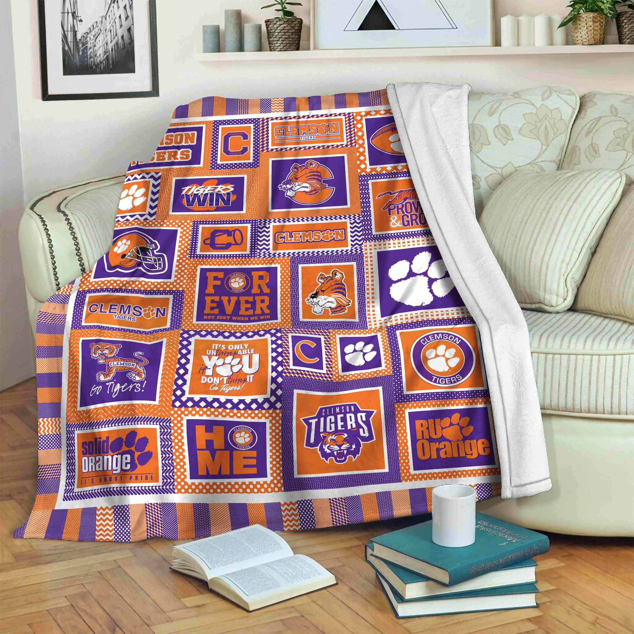 ncaa clemson tigers quilt fleece blanket v7 wfqf125 wibzg