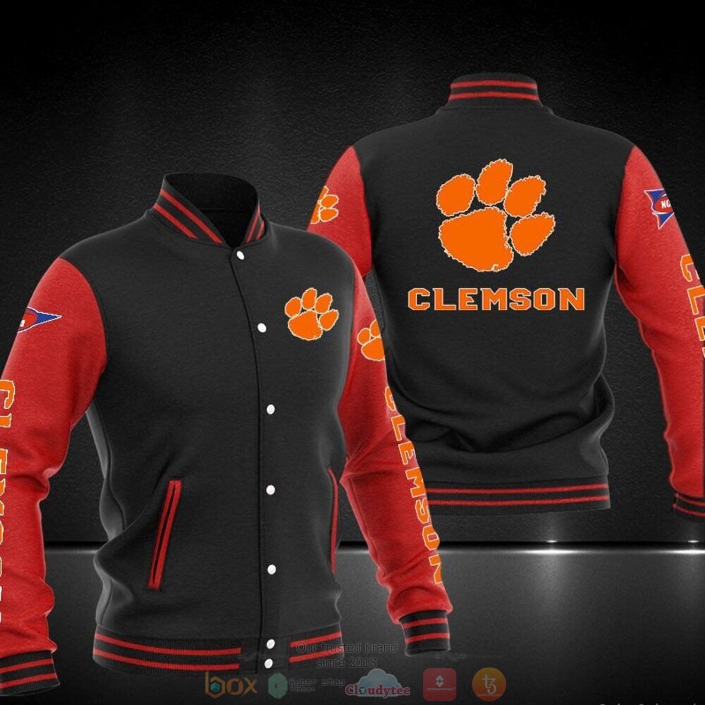 ncaa clemson tigers red black baseball jacket button up zipper hooded all over print zhrs0