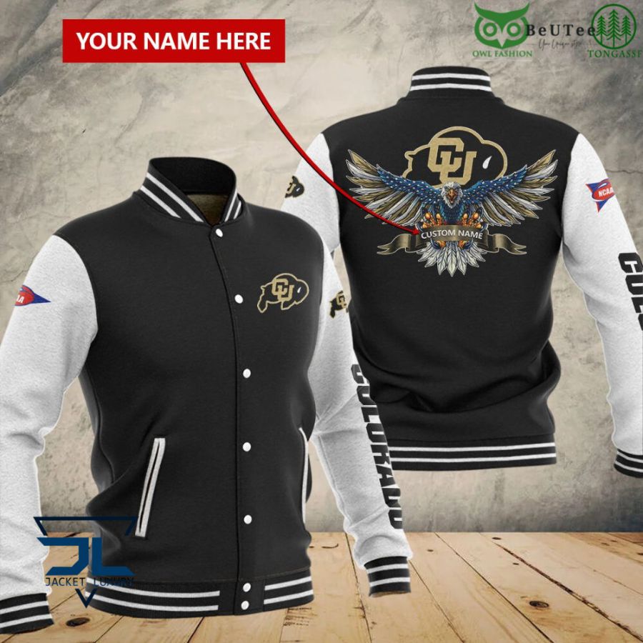 ncaa colorado buffaloes custom name eagle black baseball jacket button up zipper hooded all over print xisex