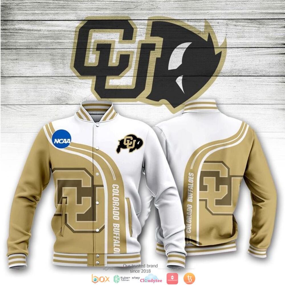 ncaa colorado buffaloes white gold baseball jacket button up zipper hooded all over print bulpi