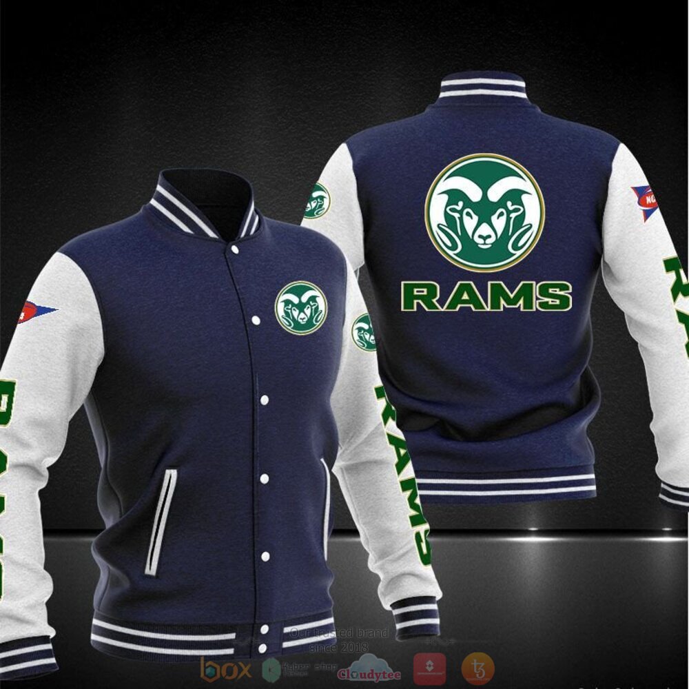 ncaa colorado state rams navy blue baseball jacket button up zipper hooded all over print ly0qn