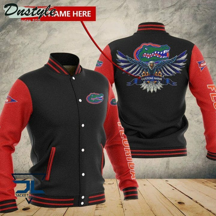 ncaa florida gators custom name black red baseball jacket button up zipper hooded all over print fmrzw