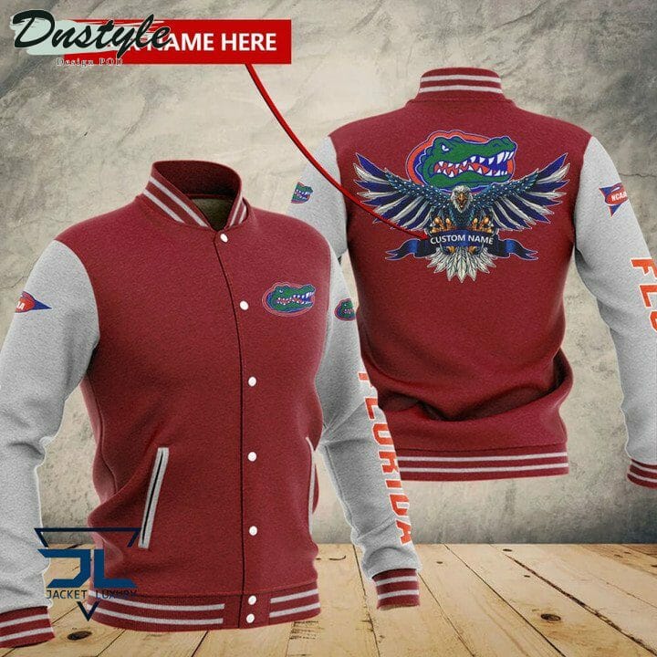 ncaa florida gators custom name red grey baseball jacket button up zipper hooded all over print 0hlak