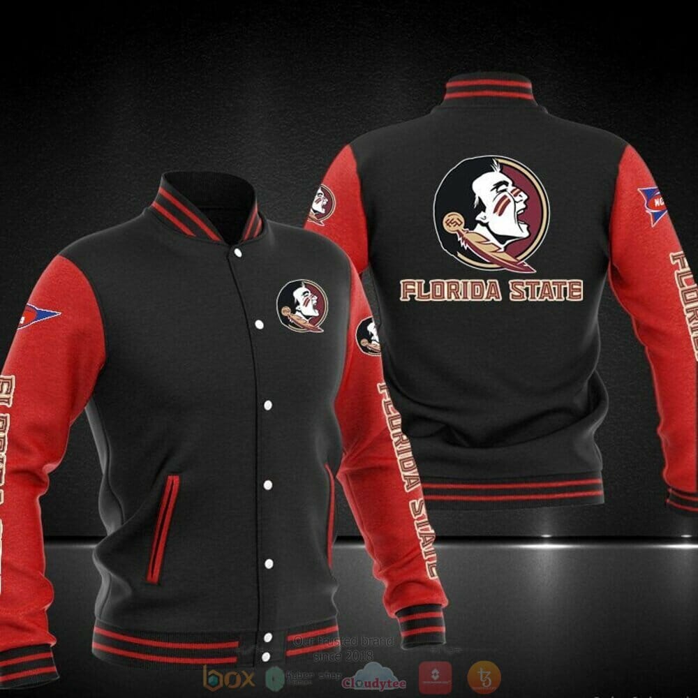 ncaa florida state seminoles black red baseball jacket button up zipper hooded all over print 0zpcm