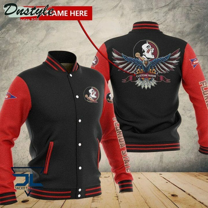 ncaa florida state seminoles custom name black red baseball jacket button up zipper hooded all over print p6ru0