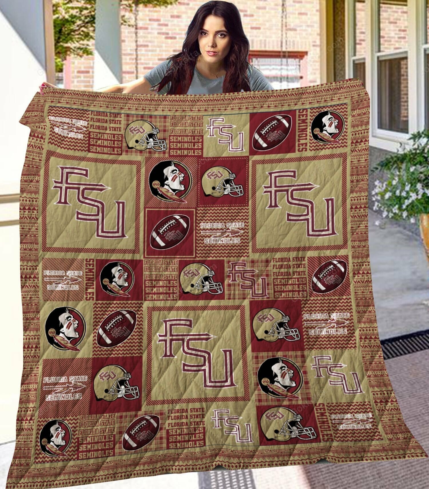 ncaa florida state seminoles garnet gold quilt fleece blanket v5 wfqf154 ga8xz