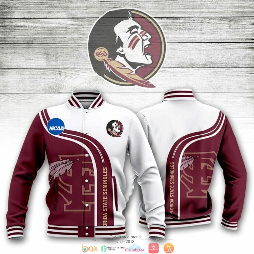 ncaa florida state seminoles garnet white baseball jacket button up zipper hooded all over print u1xdv