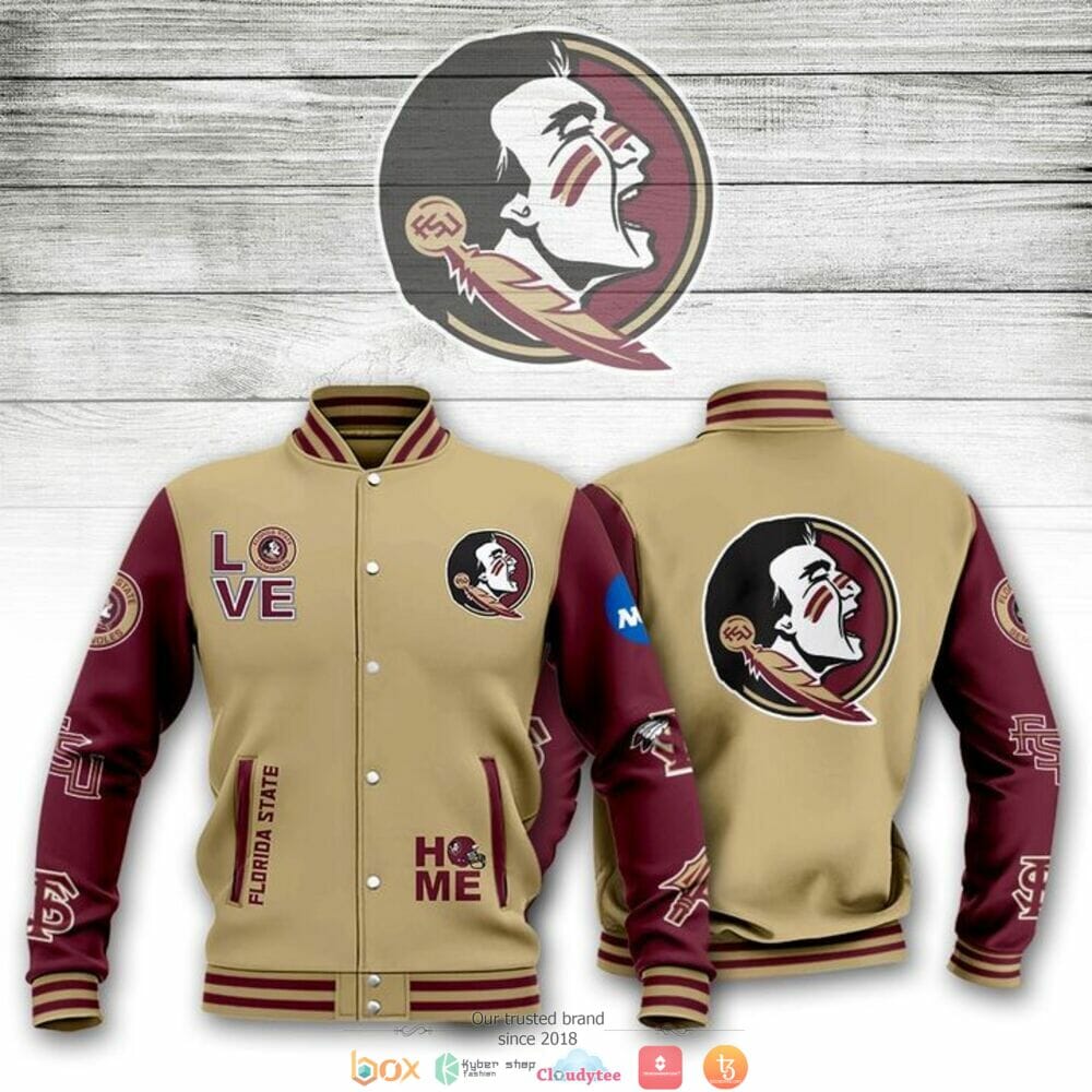 ncaa florida state seminoles gold garnet baseball jacket button up zipper hooded all over print nwbhu