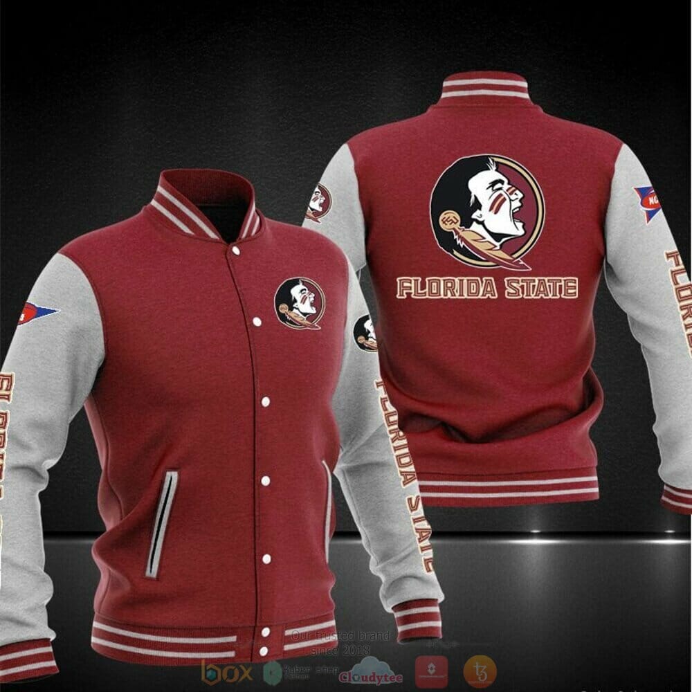 ncaa florida state seminoles red grey baseball jacket button up zipper hooded all over print ighqn