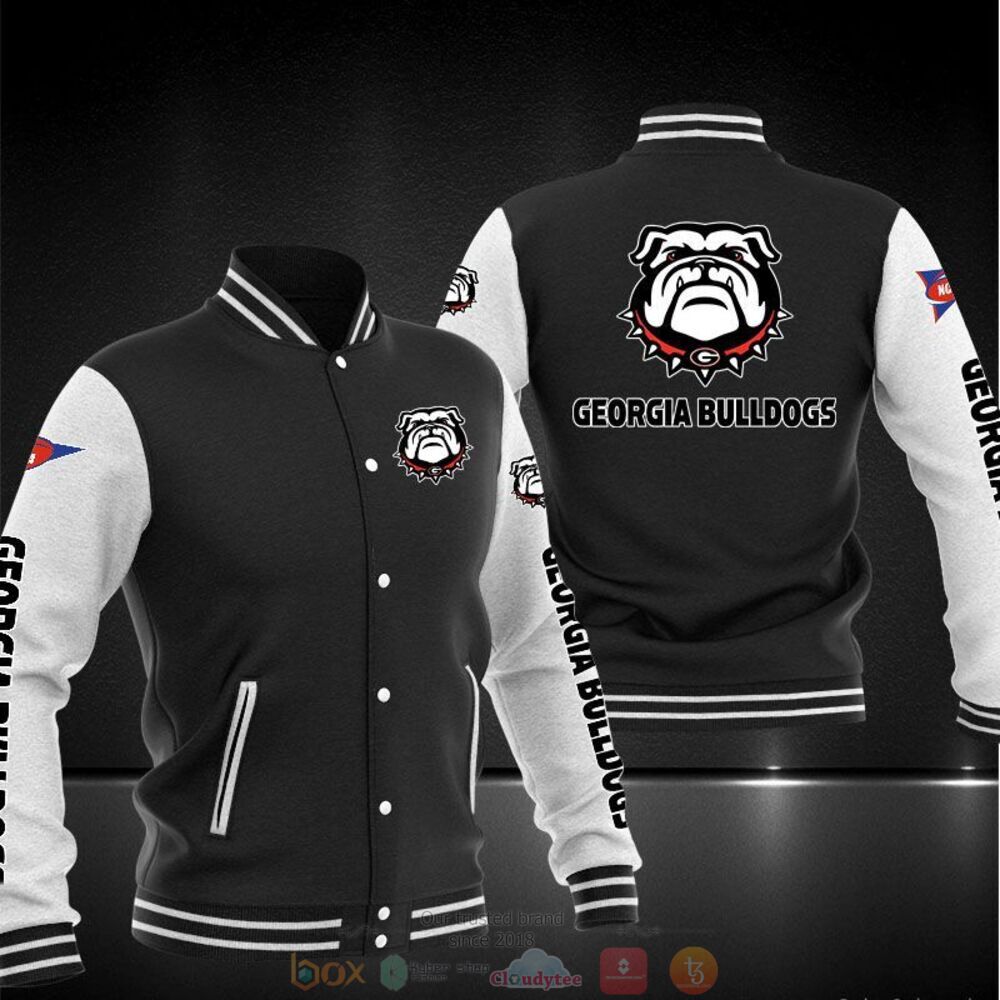 ncaa georgia bulldogs black baseball jacket button up zipper hooded all over print luiqh