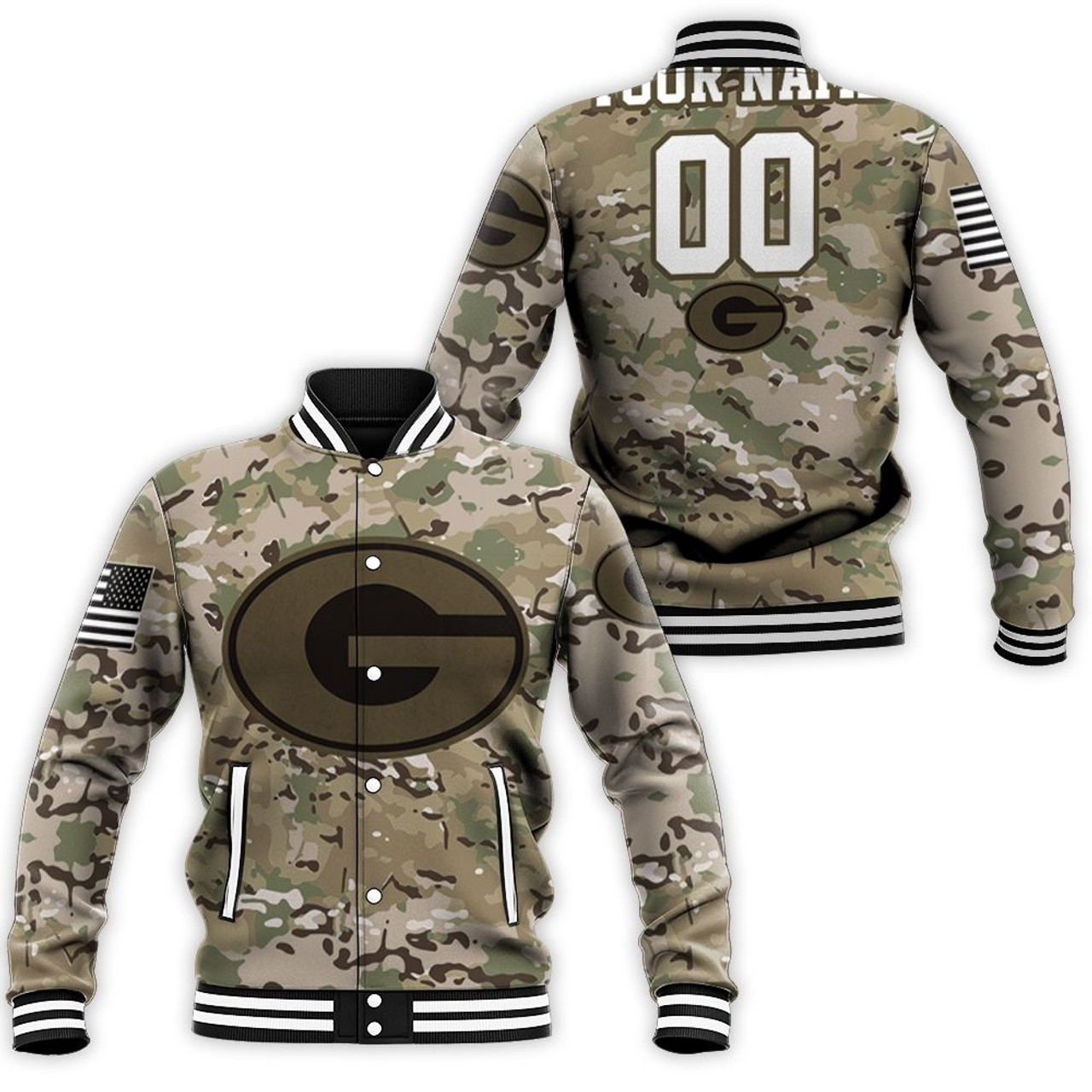 ncaa georgia bulldogs camo baseball jacket button up zipper hooded all over print jlrp6