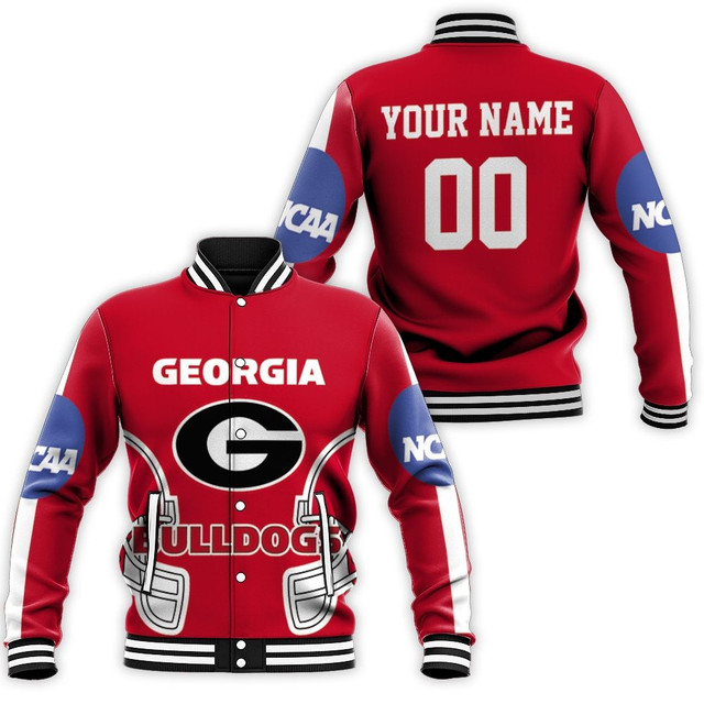 ncaa georgia bulldogs custom name number fan mascot baseball jacket button up zipper hooded all over print oznyd