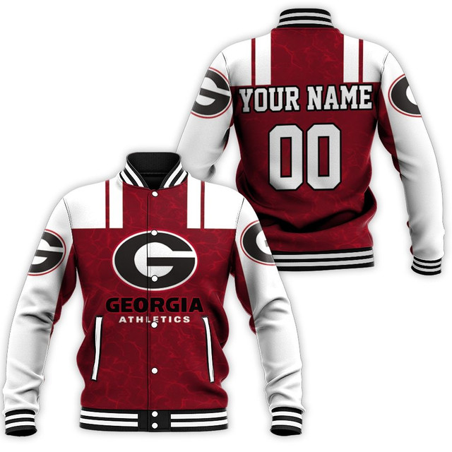 ncaa georgia bulldogs custom name number logo baseball jacket button up zipper hooded all over print lqx3u