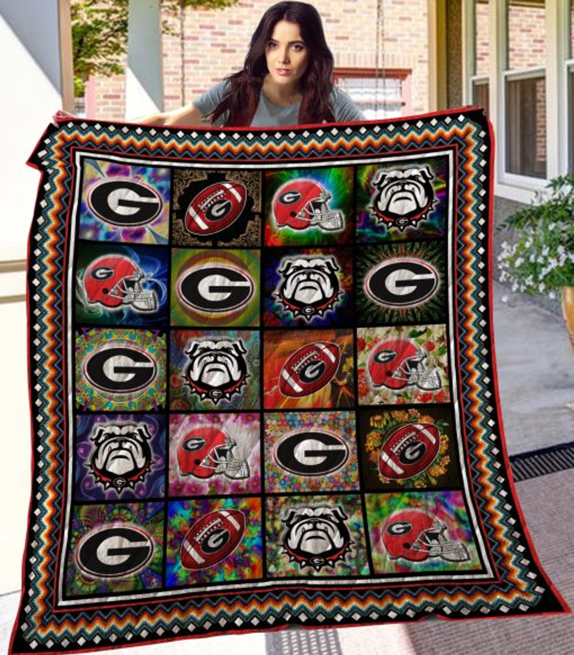 ncaa georgia bulldogs quilt fleece blanket v7 wfqf167 o50wz