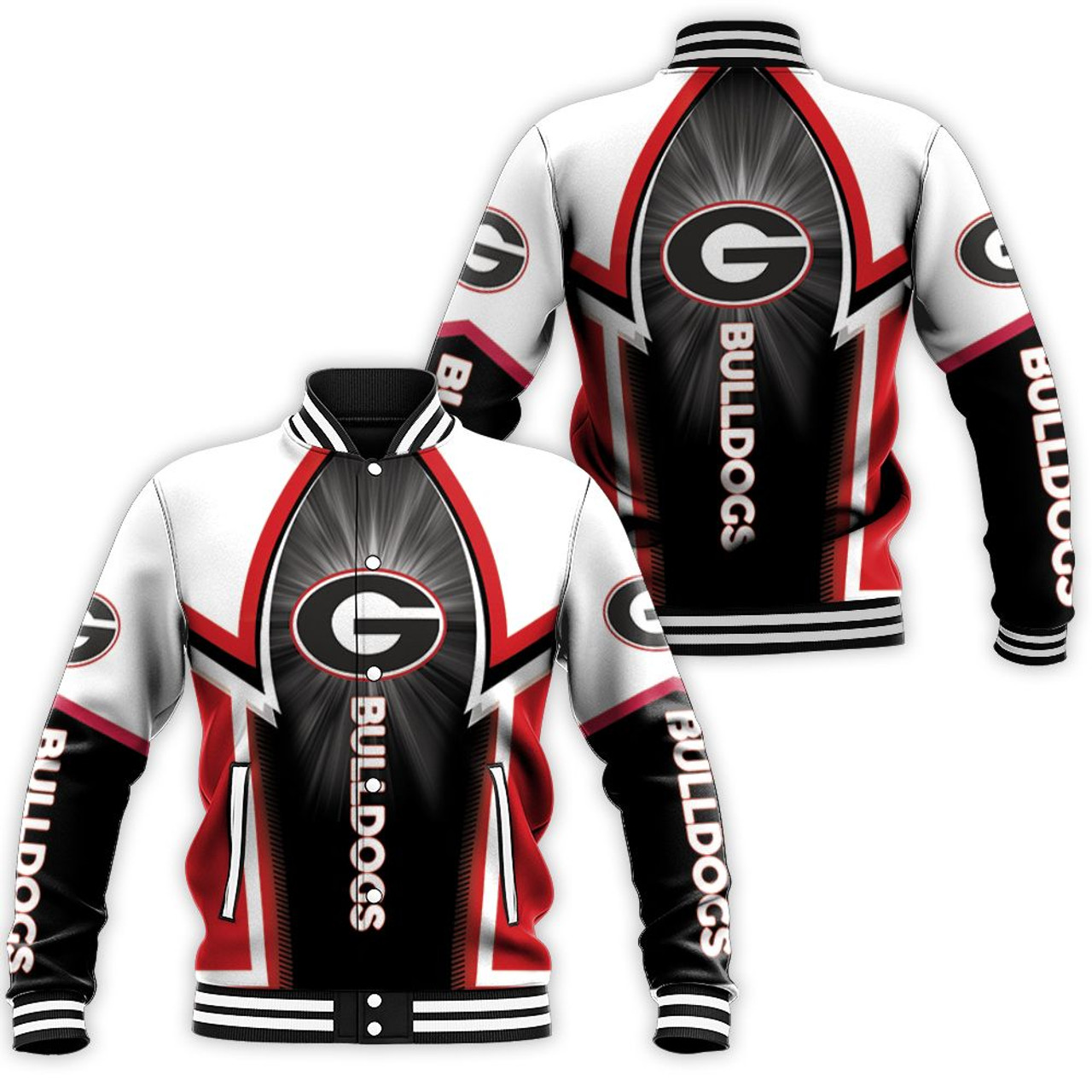 ncaa georgia bulldogs red black baseball jacket button up zipper hooded all over print yl6pp