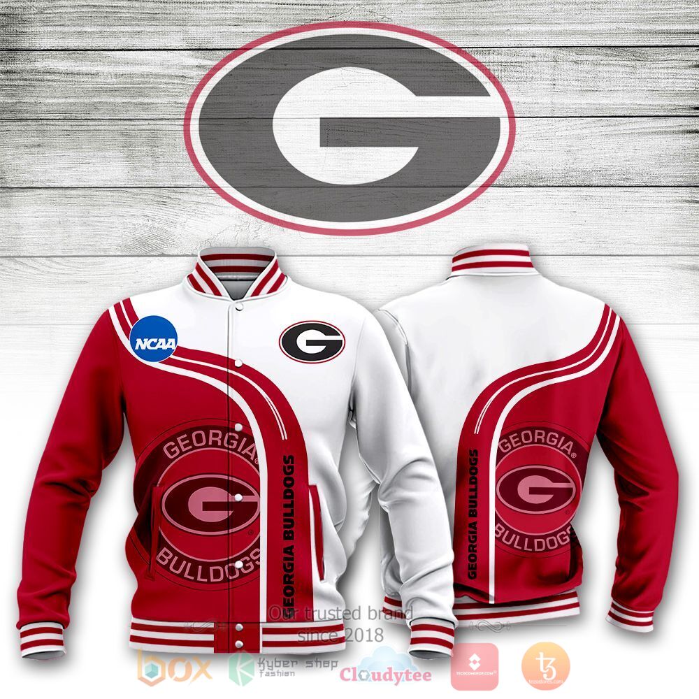 ncaa georgia bulldogs red white baseball jacket button up zipper hooded all over print v1 0i7lc