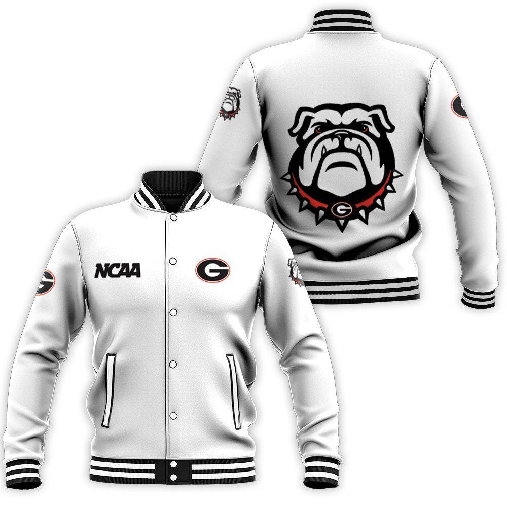 ncaa georgia bulldogs white baseball jacket button up zipper hooded all over print jsjdc