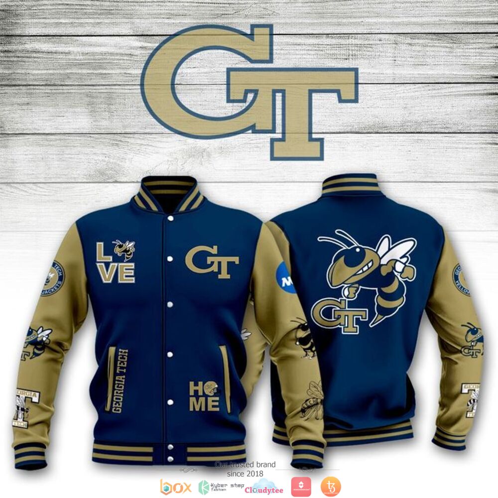 ncaa georgia tech yellow jackets love home baseball jacket button up zipper hooded all over print ekowl