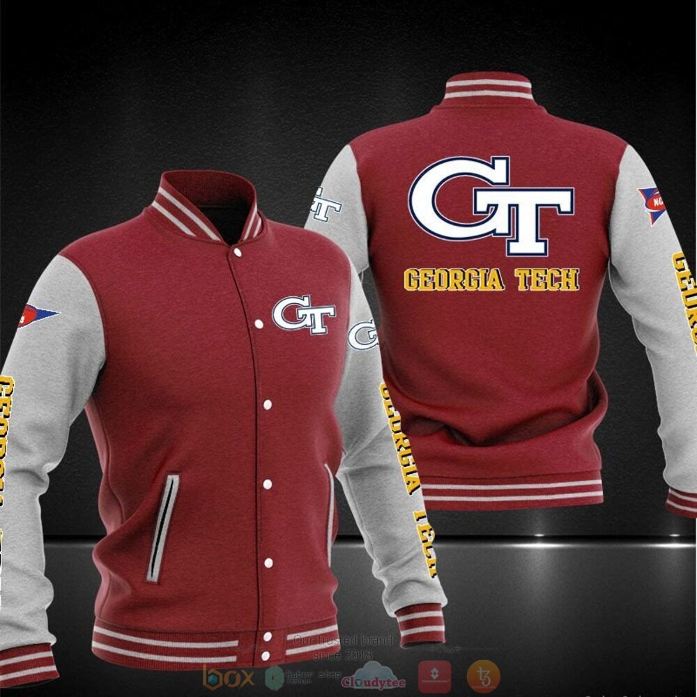 ncaa georgia tech yellow jackets maroon white baseball jacket button up zipper hooded all over print wcsc6