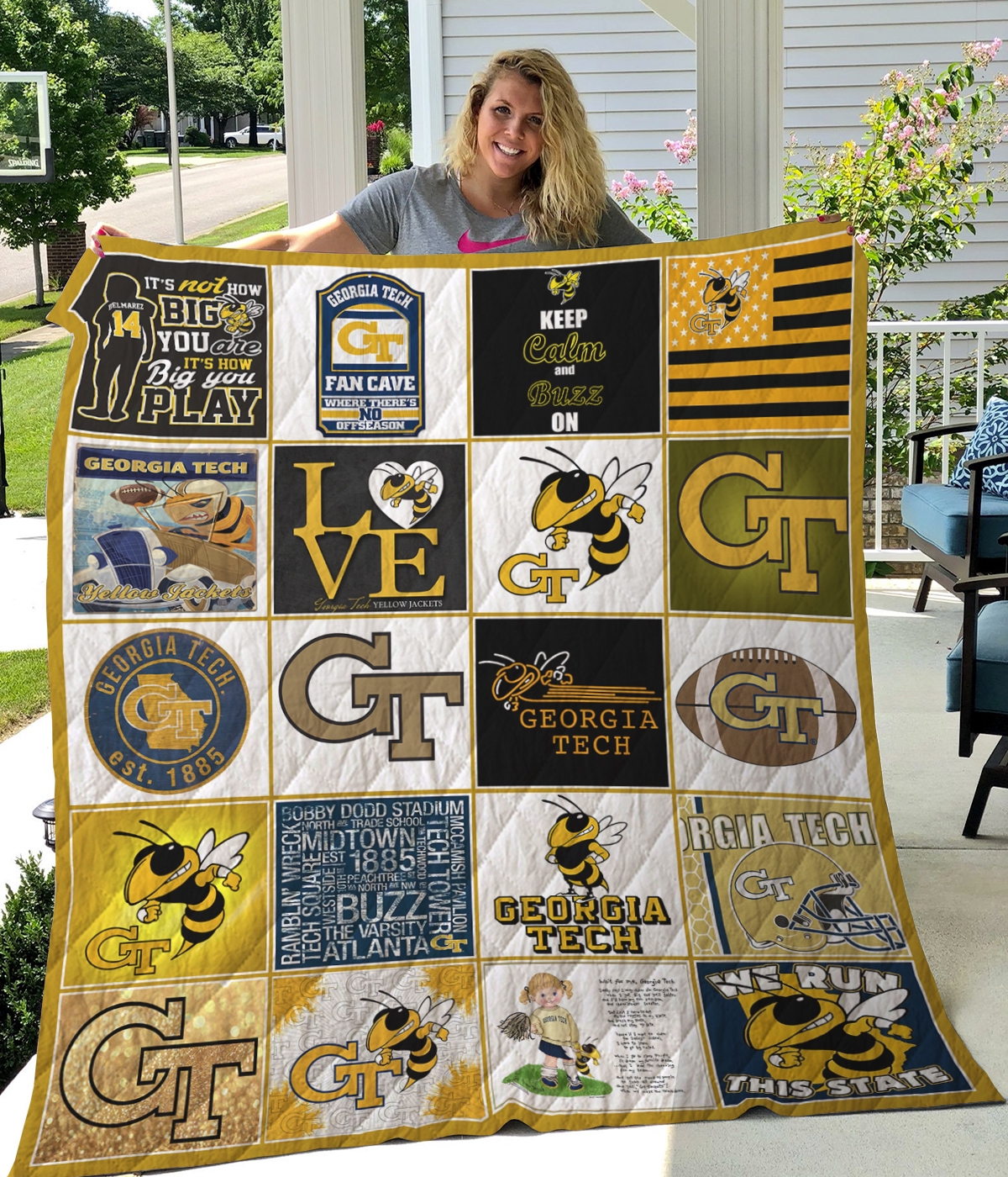 ncaa georgia tech yellow jackets quilt fleece blanket v1 wfqf184 ounek