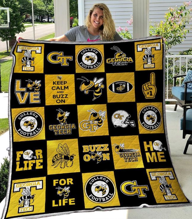 ncaa georgia tech yellow jackets yellow black caro quilt fleece blanket wfqf190 o7sva