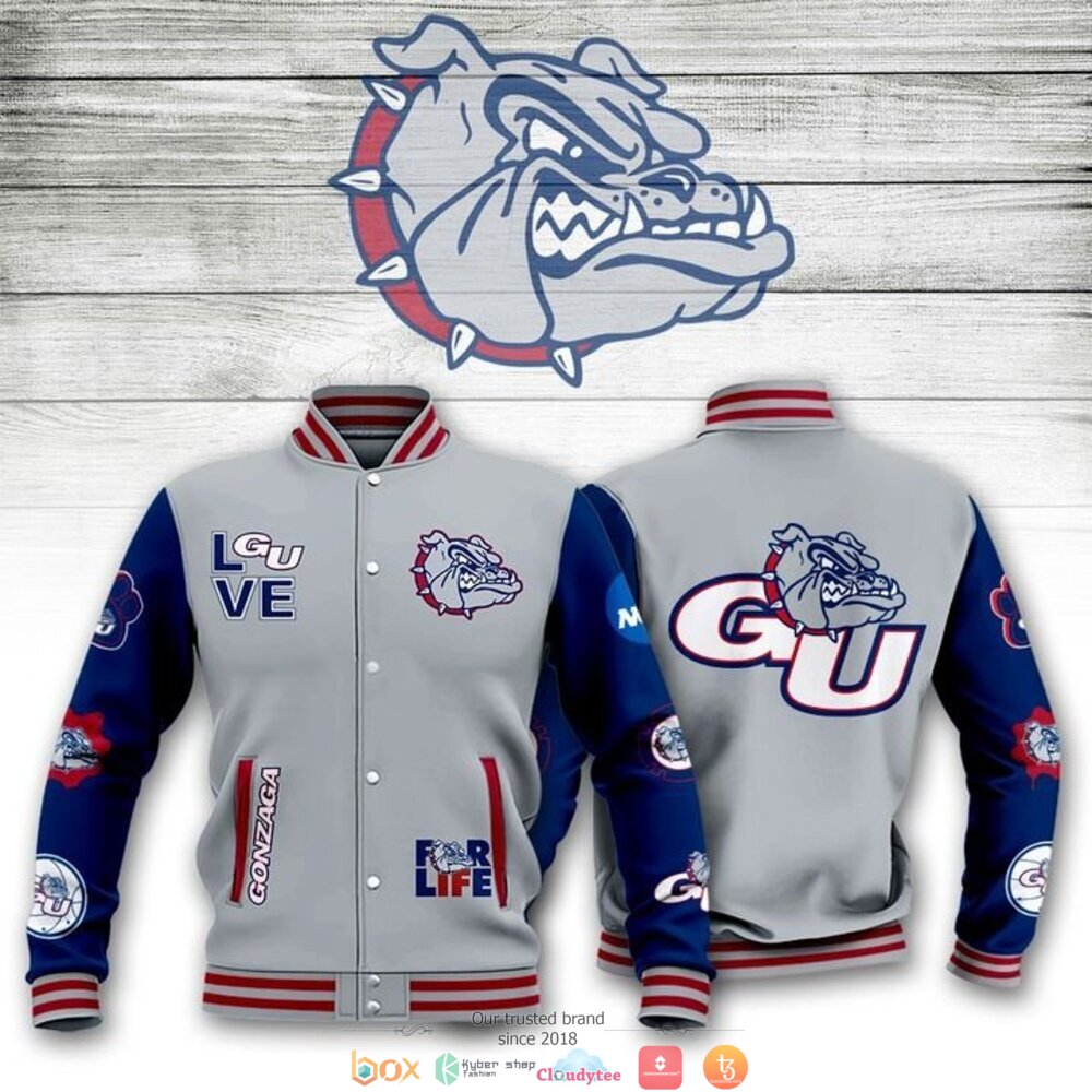 ncaa gonzaga bulldogs love for life baseball jacket button up zipper hooded all over print vyfpu