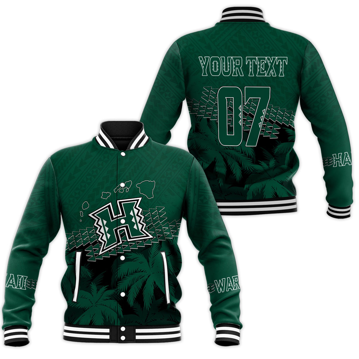 ncaa hawaii rainbow warriors custom text number special design baseball jacket button up zipper hooded all over print h0w2x