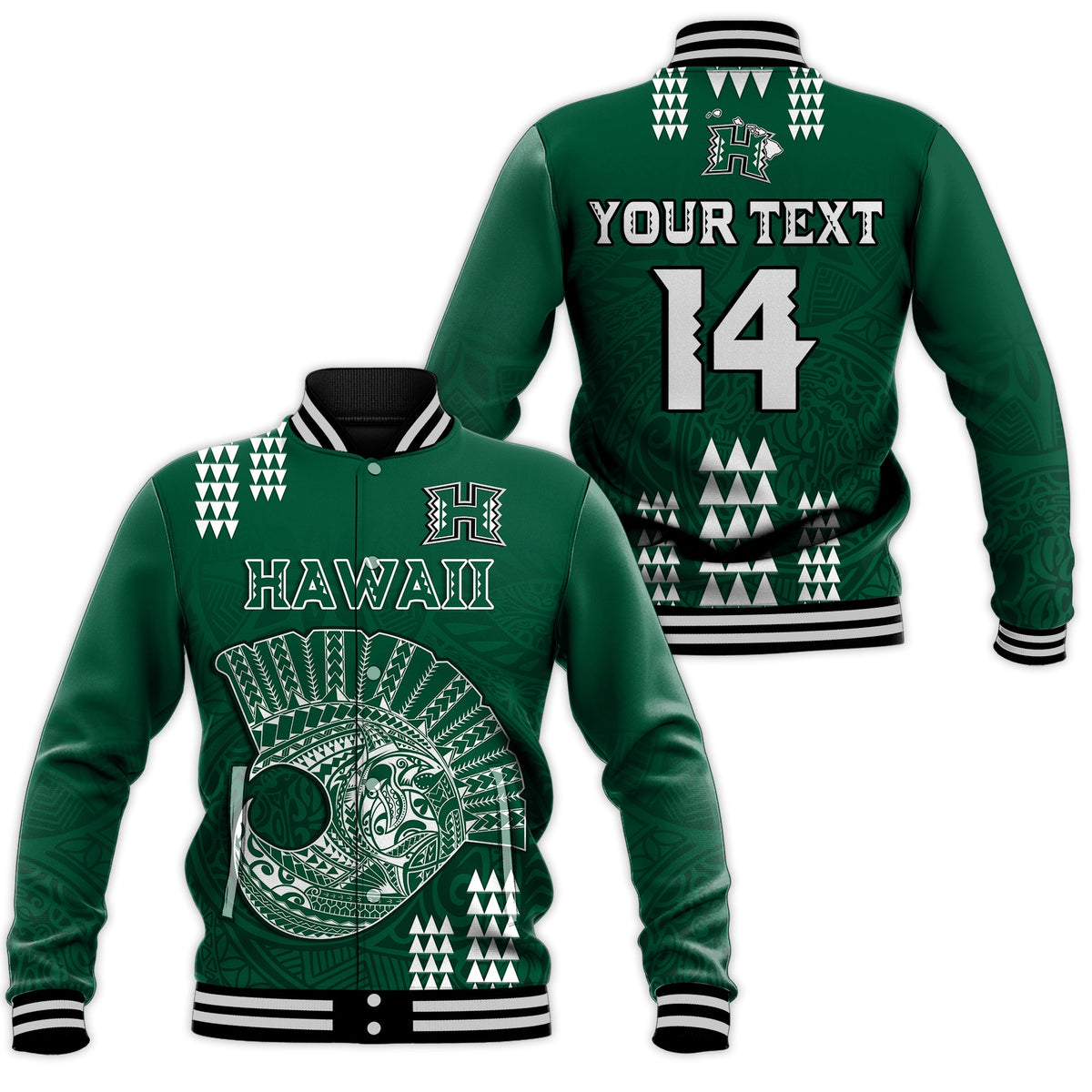 ncaa hawaii rainbow warriors custom text number special edition baseball jacket button up zipper hooded all over print 37vhh