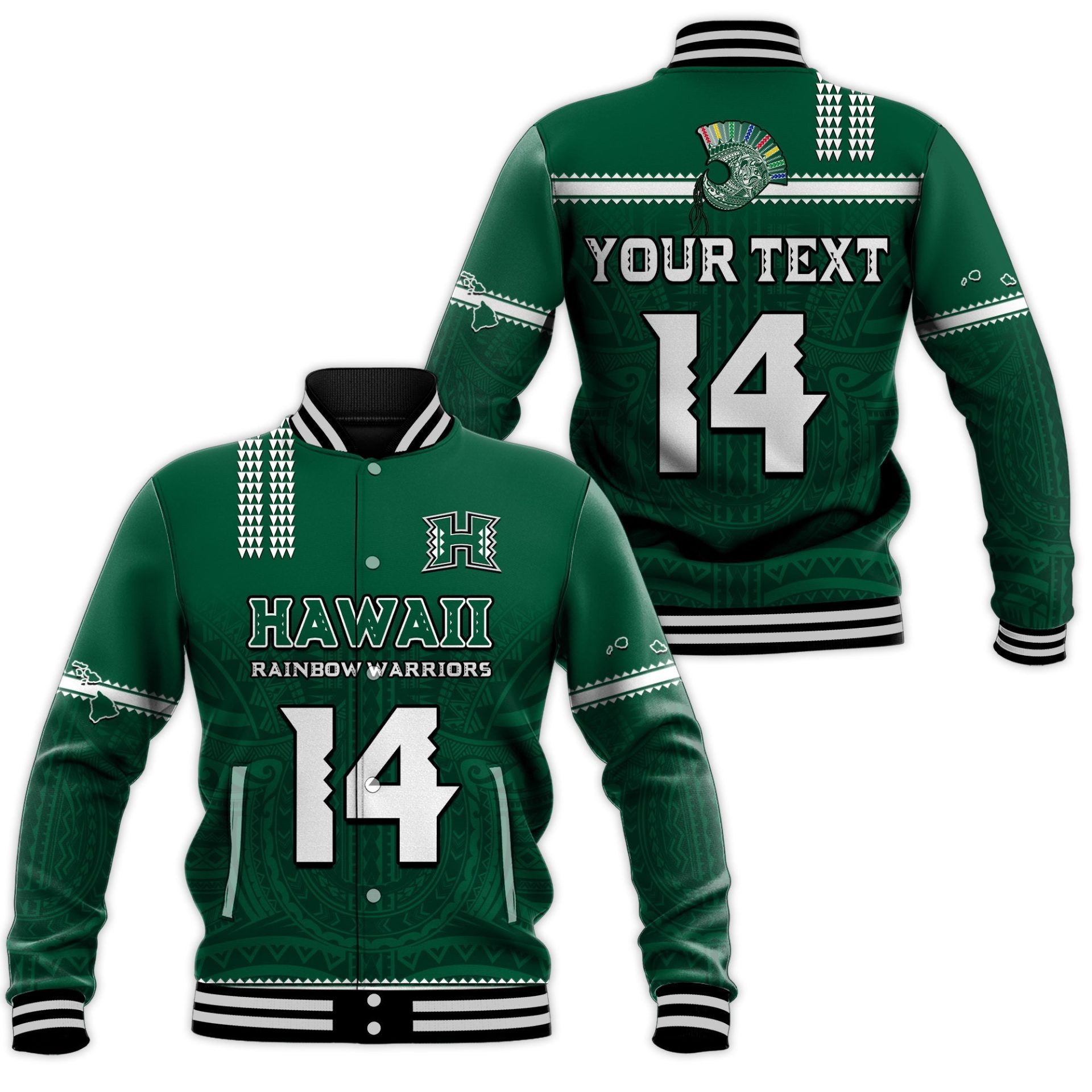 ncaa hawaii rainbow warriors custom text number special style baseball jacket button up zipper hooded all over print xqq8c