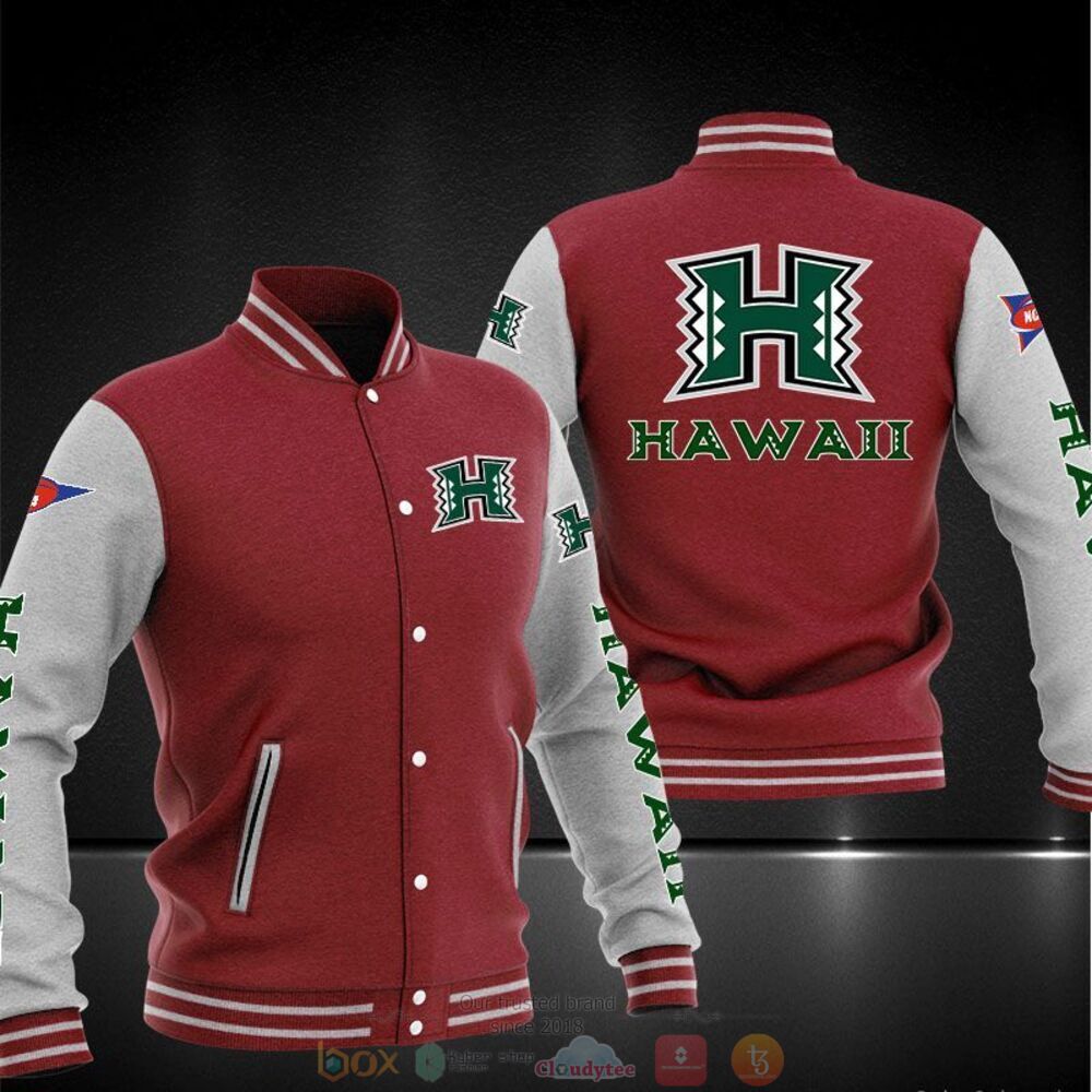 ncaa hawaii rainbow warriors maroon white baseball jacket button up zipper hooded all over print 6c2sn