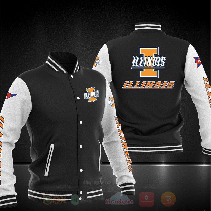 ncaa illinois fighting illini black baseball jacket button up zipper hooded all over print xovze