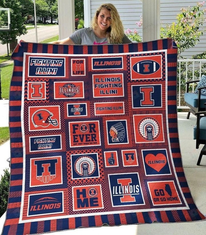 ncaa illinois fighting illini blue orange quilt fleece blanket v2 wfqf198 ea4fz