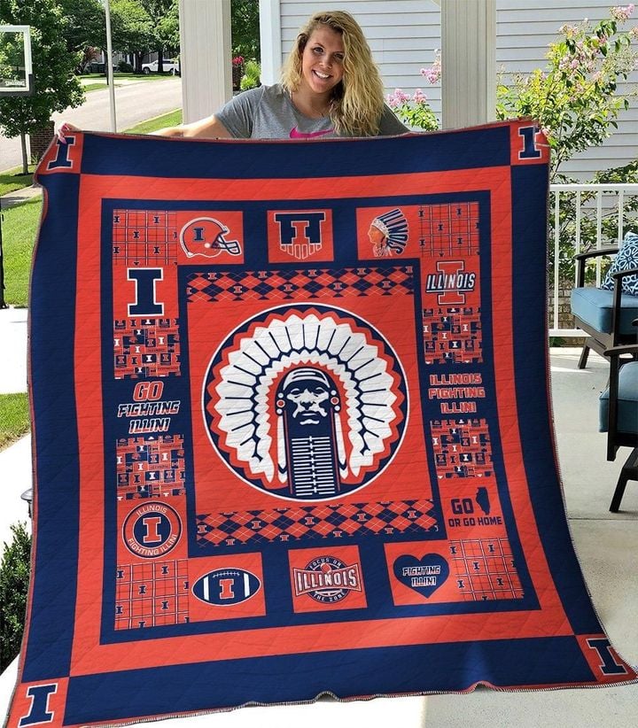 ncaa illinois fighting illini blue orange quilt fleece blanket v3 wfqf199 obo2w