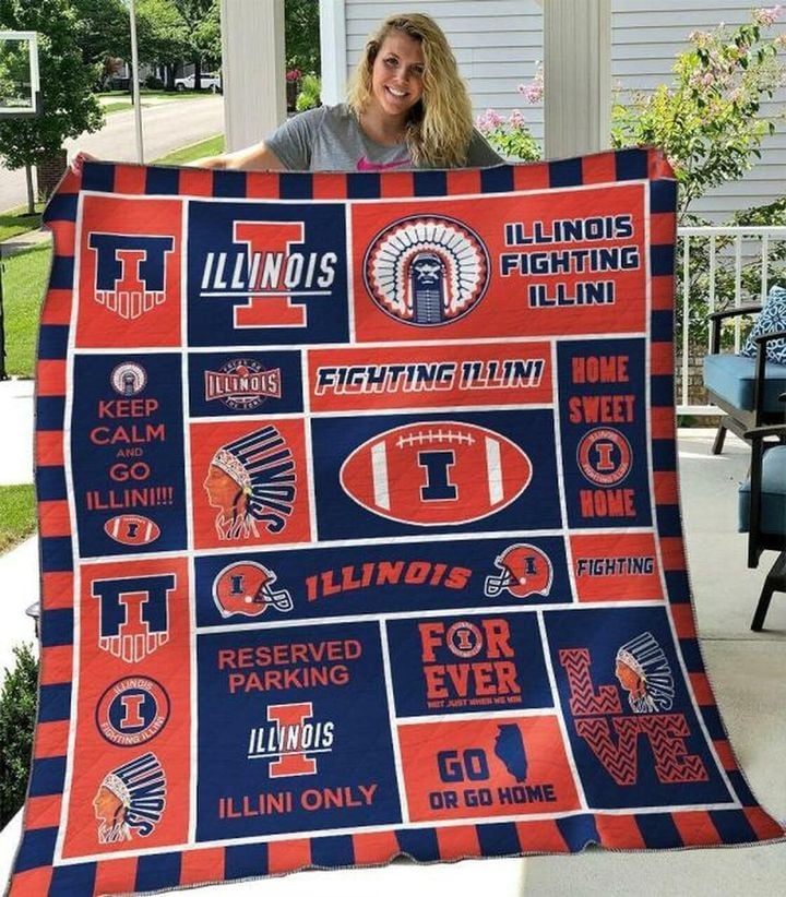 ncaa illinois fighting illini blue orange quilt fleece blanket v4 wfqf200 hsxuu