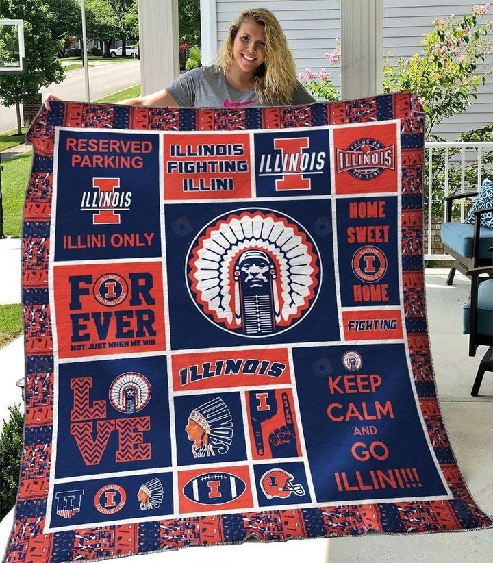 ncaa illinois fighting illini blue orange quilt fleece blanket wfqf201 c5xax