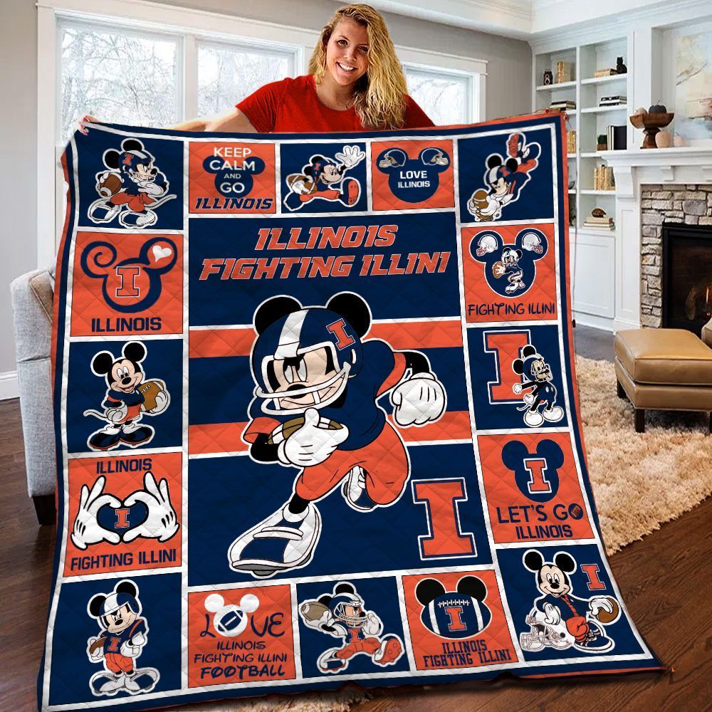 ncaa illinois fighting illini mickey mouse quilt fleece blanket wfqf203 l2pvj