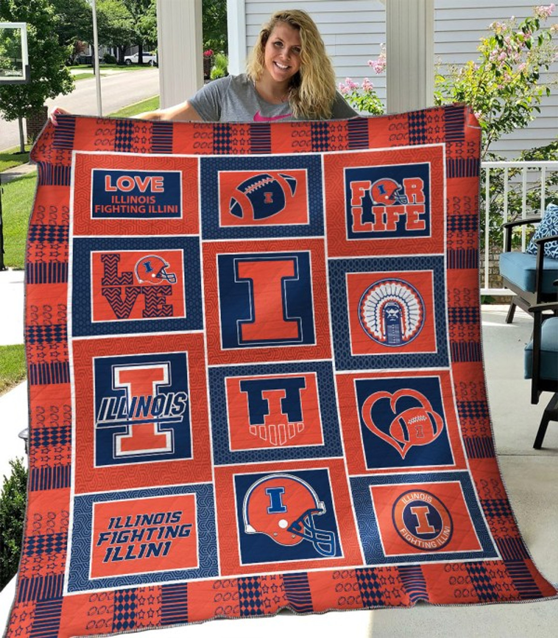 ncaa illinois fighting illini orange blue quilt fleece blanket wfqf204 blbkk