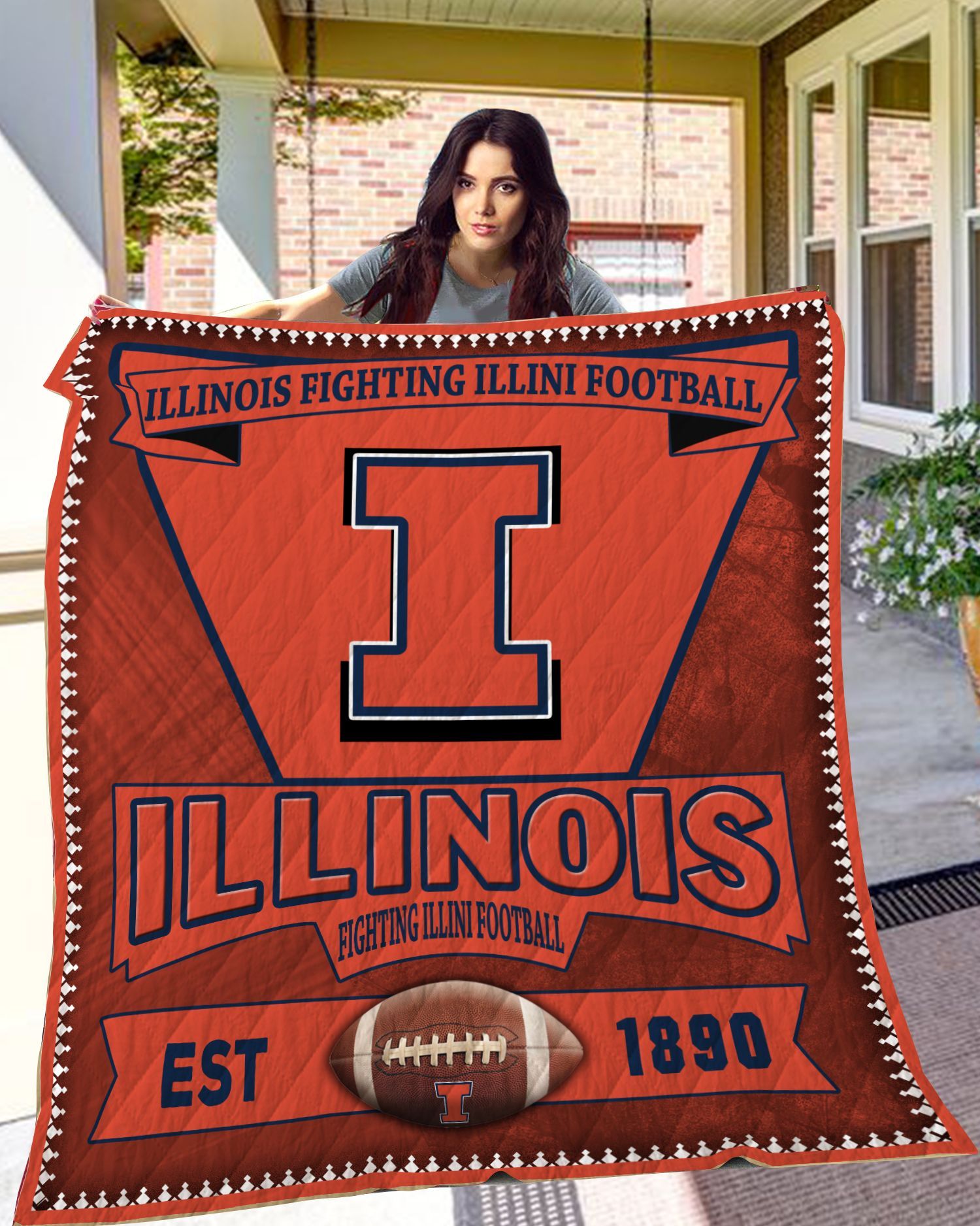 ncaa illinois fighting illini orange est 1890 quilt fleece blanket wfqf205 jyjne