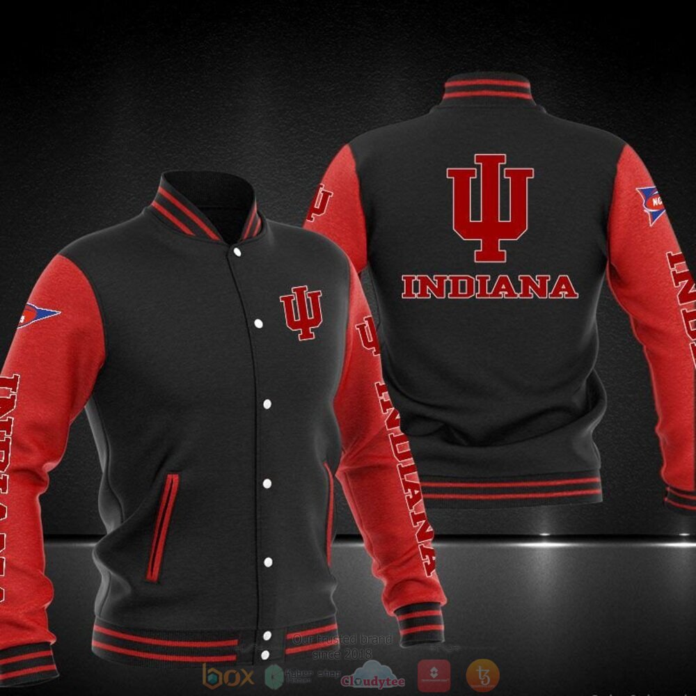 ncaa indiana hoosiers black red baseball jacket button up zipper hooded all over print kmbd6