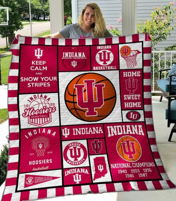 ncaa indiana hoosiers crimson white quilt fleece blanket v7 wfqf214 epcuo